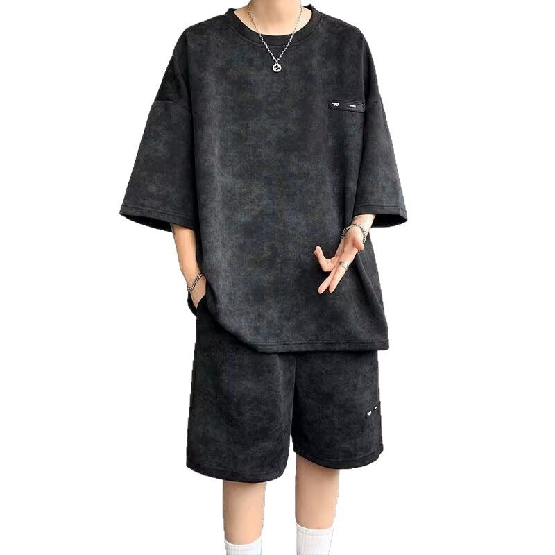 Summer Suit Men's Niche Design Tie-Dye Three-Quarter Sleeve T-Shirt Shorts Trendyy Cool and Handsome Plus Size Men's Clothing Set