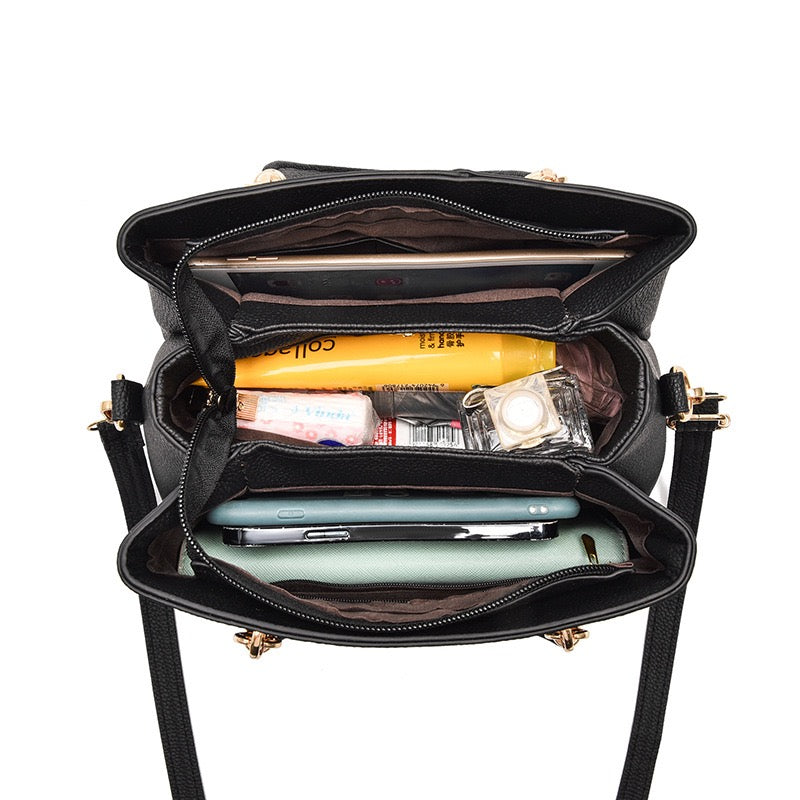 Women’s Leather Handbag with Gold Accents