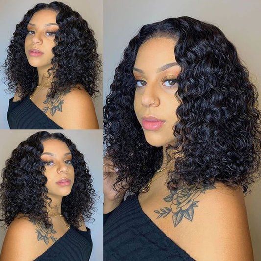 10A Indian Water Wave Bob 13X4 Frontal Human Hair Lace Wig