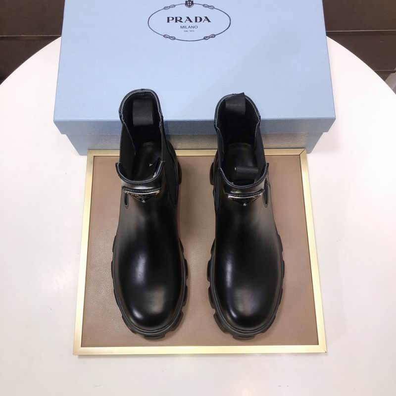 Prada Monolith Black Leather Chelsea Boots
