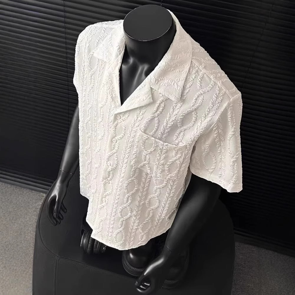 Japanese Style Cuban Collar High-grade Design Sense Texture Loose Short-sleeved Shirt Men's Fashionable Brand Ethnic Style Half-sleeve Summer Dress