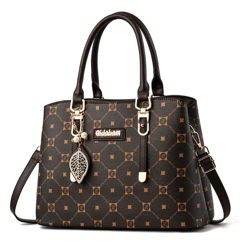 Qidcham Elegant Handbag – Brown with Leaf Charm