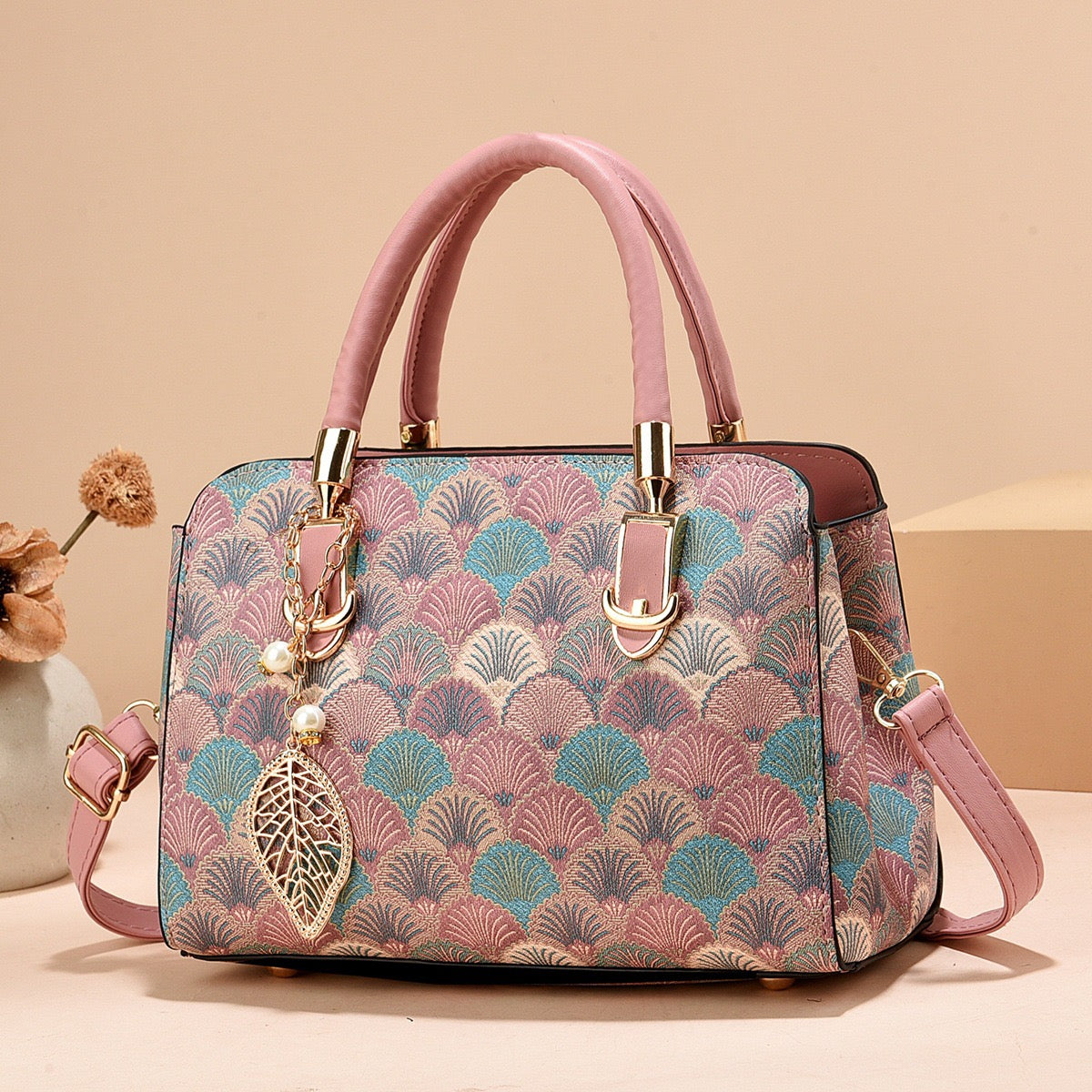 Elegant Embroidered Wave Handbag