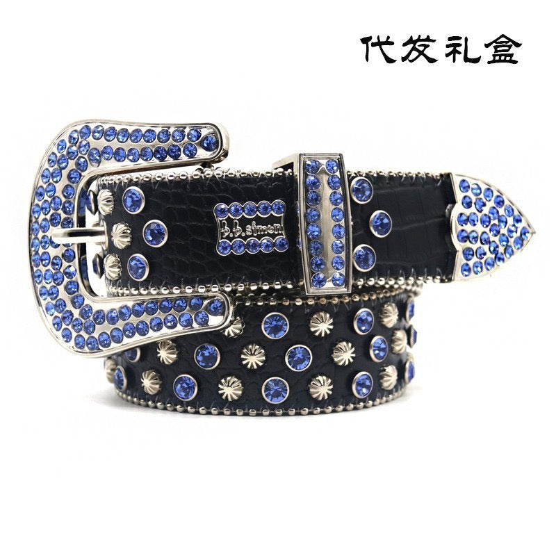 Guangzhou Rhinestone Belt Women's Belt Men's Inlaid Alloy Pin Buckle Hip-Hop Punk Personality All-Match Slim-Fit