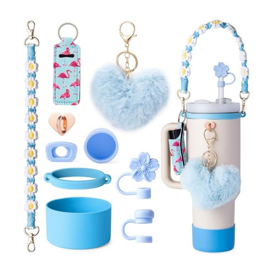 Pink & Floral Tumbler Accessory Set