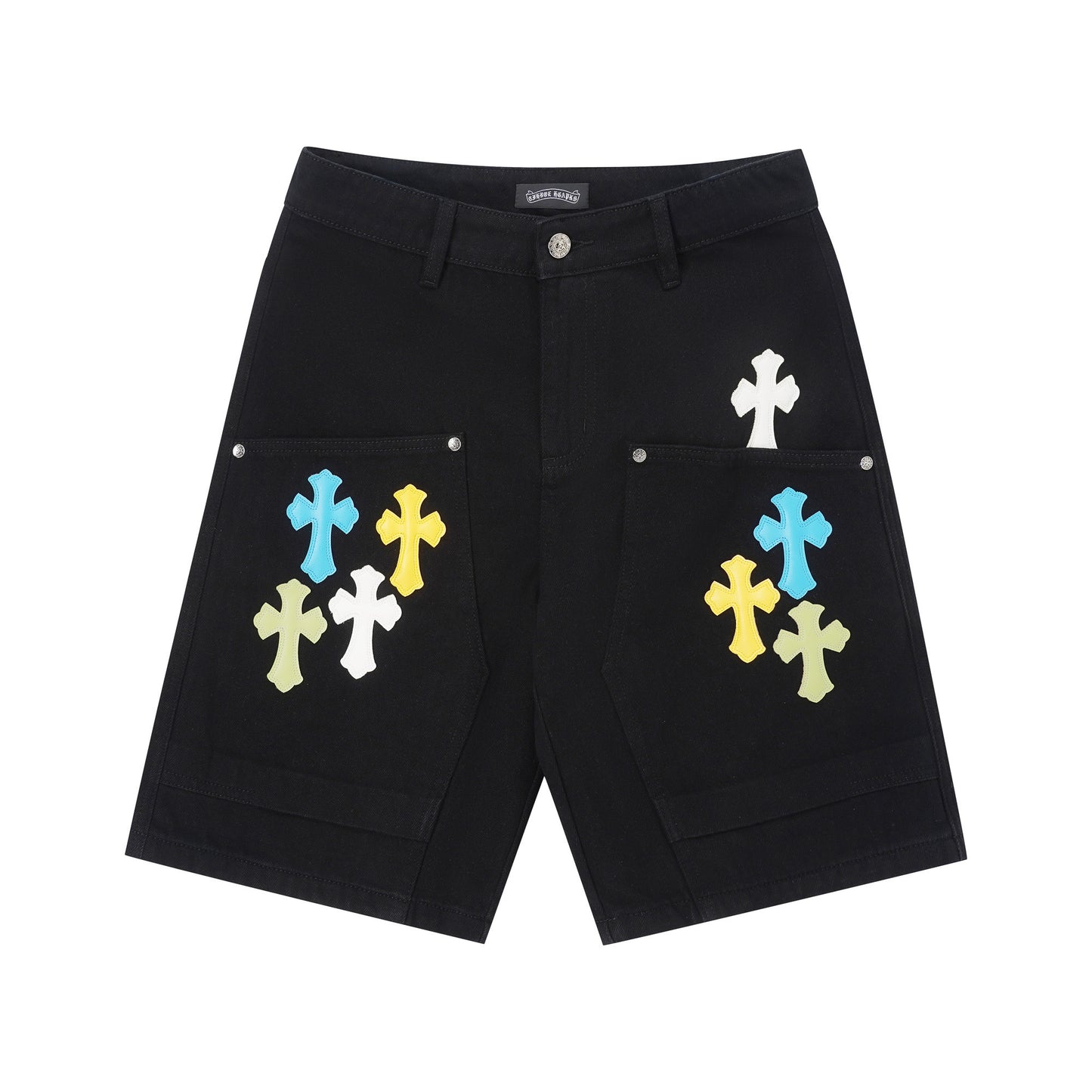 Chrome Hearts Cross Patch Distressed Denim Shorts