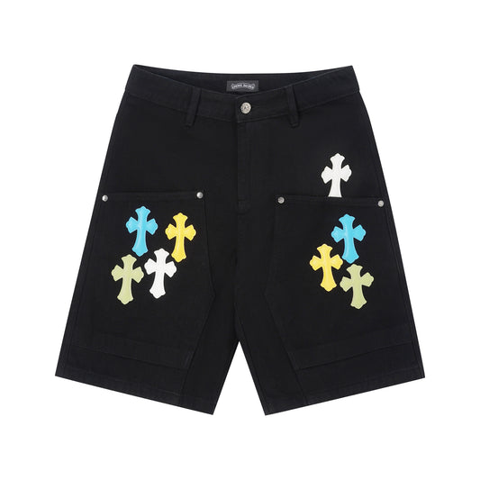 Chrome Hearts Cross Patch Distressed Denim Shorts