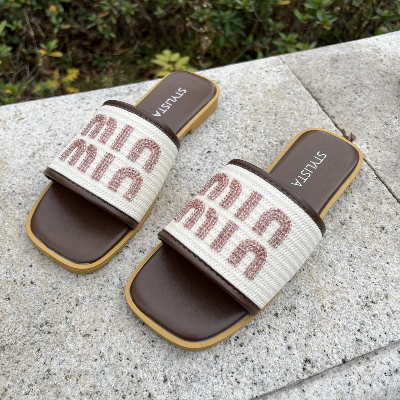 SYLISTA Woven Sandals with Beaded Strap