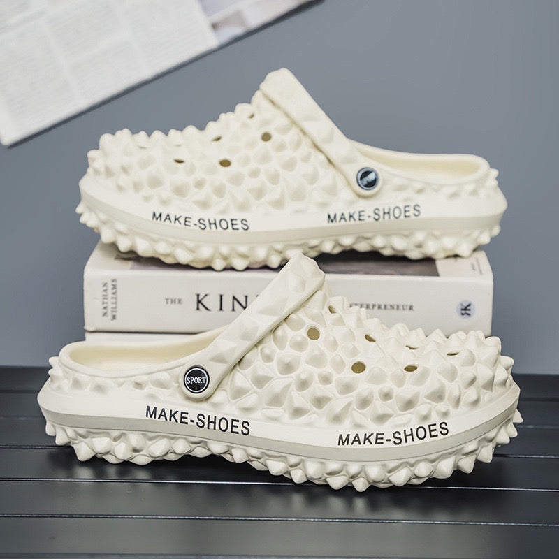 Spiked Cream Slip-On Clogs
