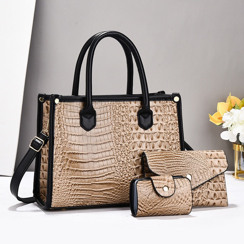 Elegant Black Faux Crocodile Leather Accessory Set