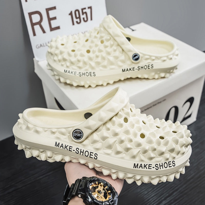 Spiked Cream Slip-On Clogs