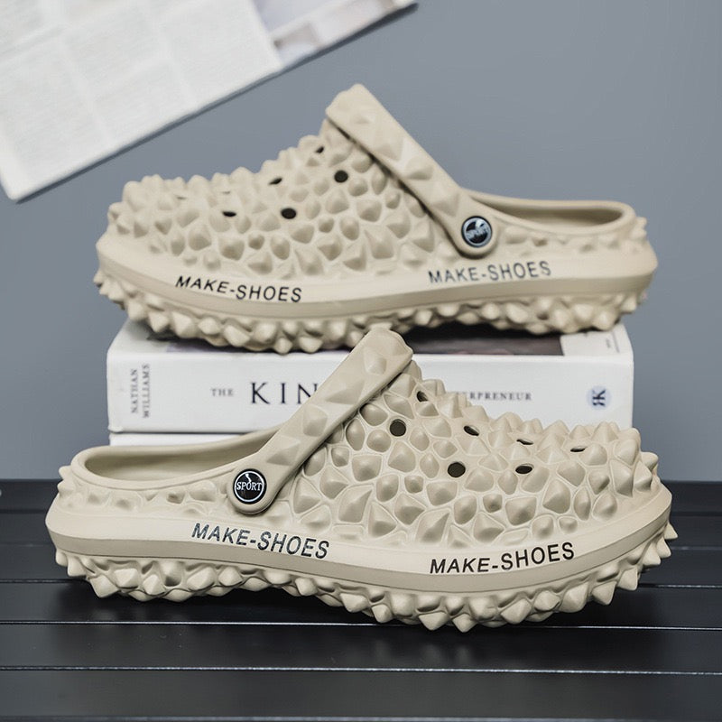 Spiked Cream Slip-On Clogs