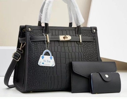 3-Piece Crocodile Textured Handbag Set – Elegant, Versatile & Chic”