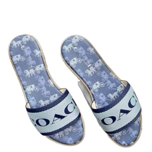 Coach Blue & White Logo Slide Sandals