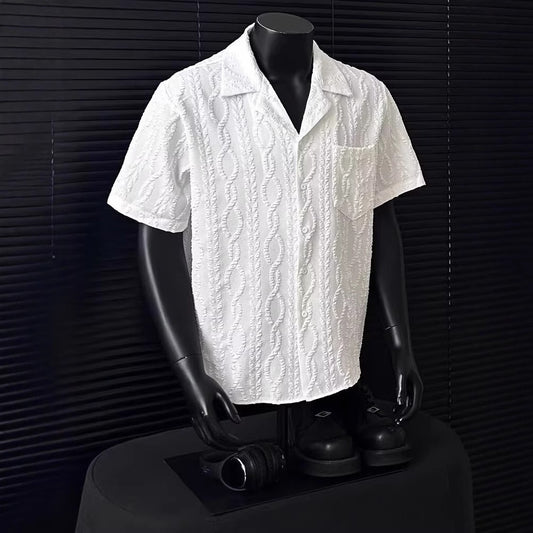 Japanese Style Cuban Collar High-grade Design Sense Texture Loose Short-sleeved Shirt Men's Fashionable Brand Ethnic Style Half-sleeve Summer Dress