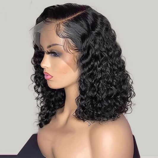 10A Indian Water Wave Bob 13X4 Frontal Human Hair Lace Wig