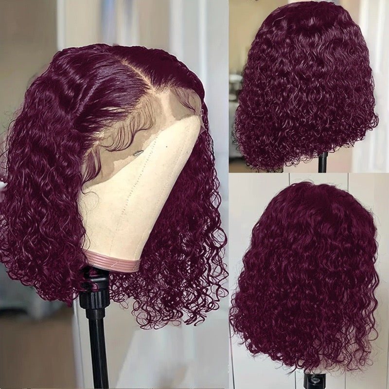12A Burgundy Human Hair Curly 99J Red 13*4 Frontal Lace Bob