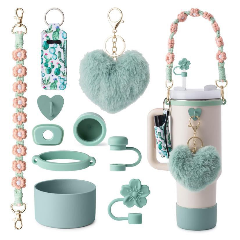 Pink & Floral Tumbler Accessory Set