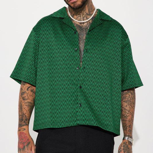 2026 Amazon European and American Printed Short-Sleeved Shirt Men's Summer New Casual Loose Top Shirt
