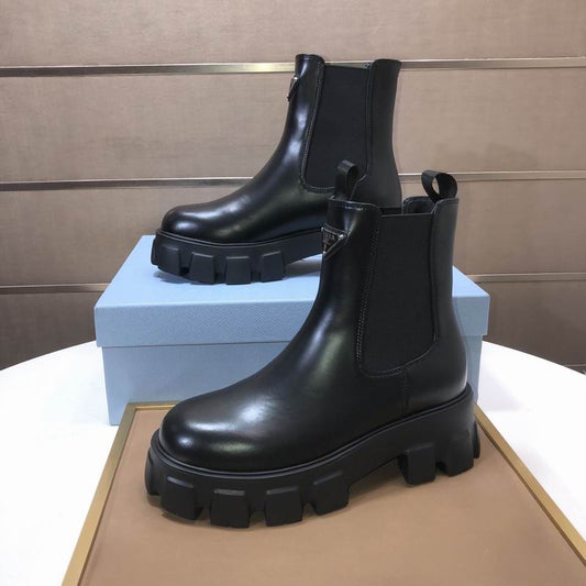 Prada Monolith Black Leather Chelsea Boots