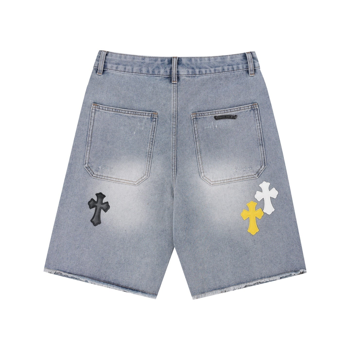 Chrome Hearts Cross Patch Distressed Denim Shorts