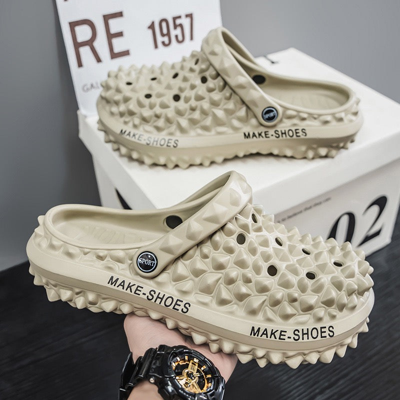 Spiked Cream Slip-On Clogs