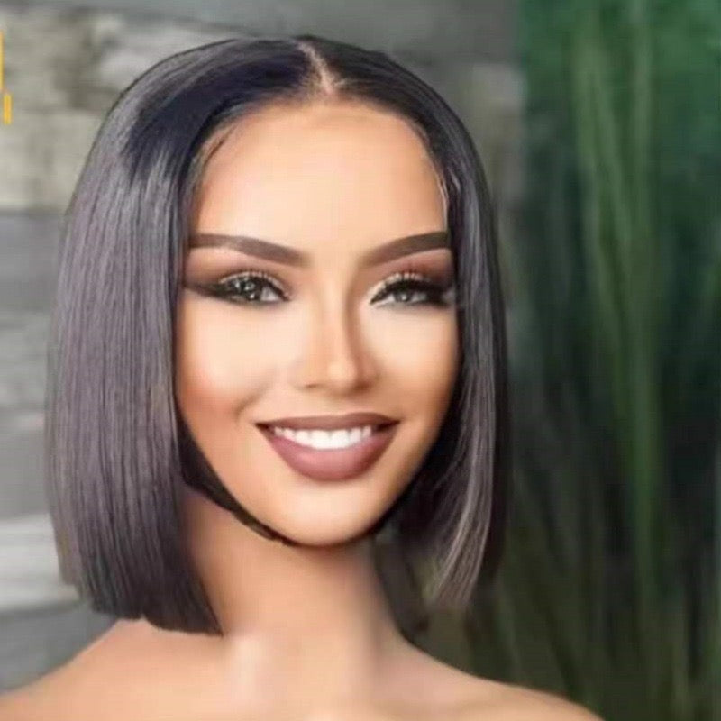 12A Human Hair 2*6 Closure Kim Bob Straight Wig 200% Density