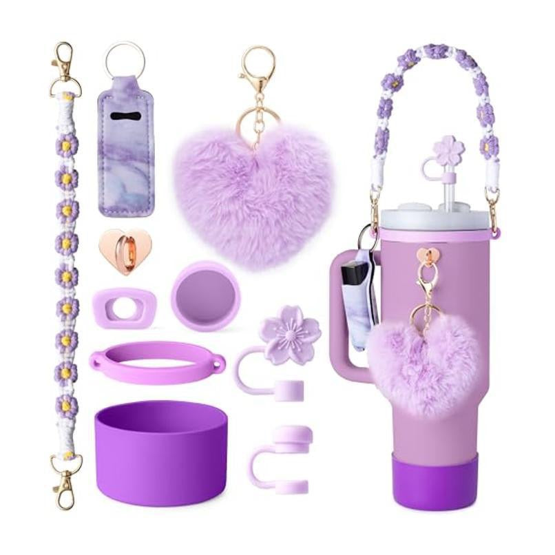 Pink & Floral Tumbler Accessory Set