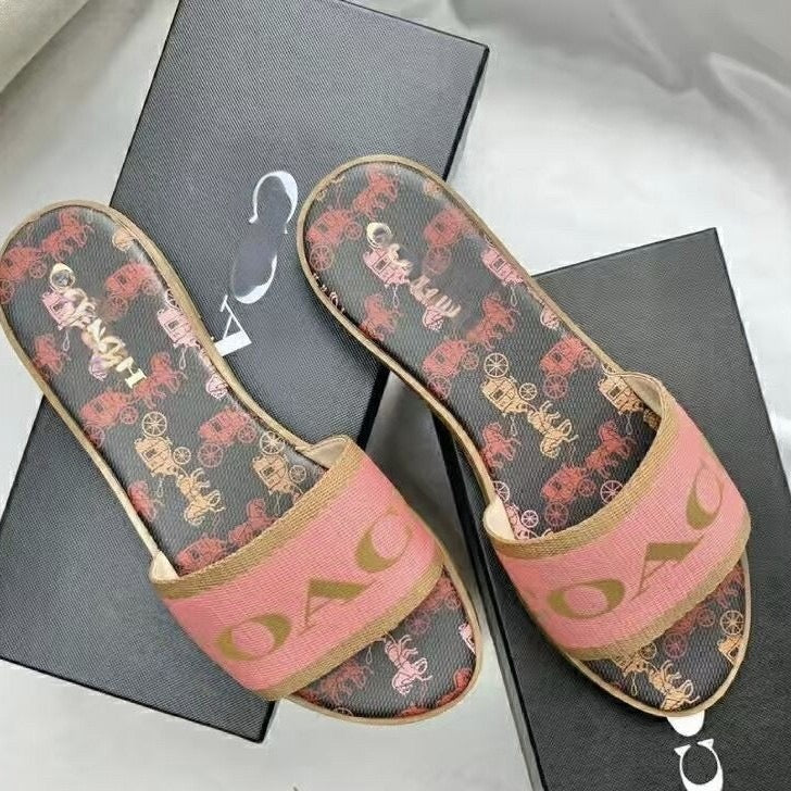 Coach Blue & White Logo Slide Sandals