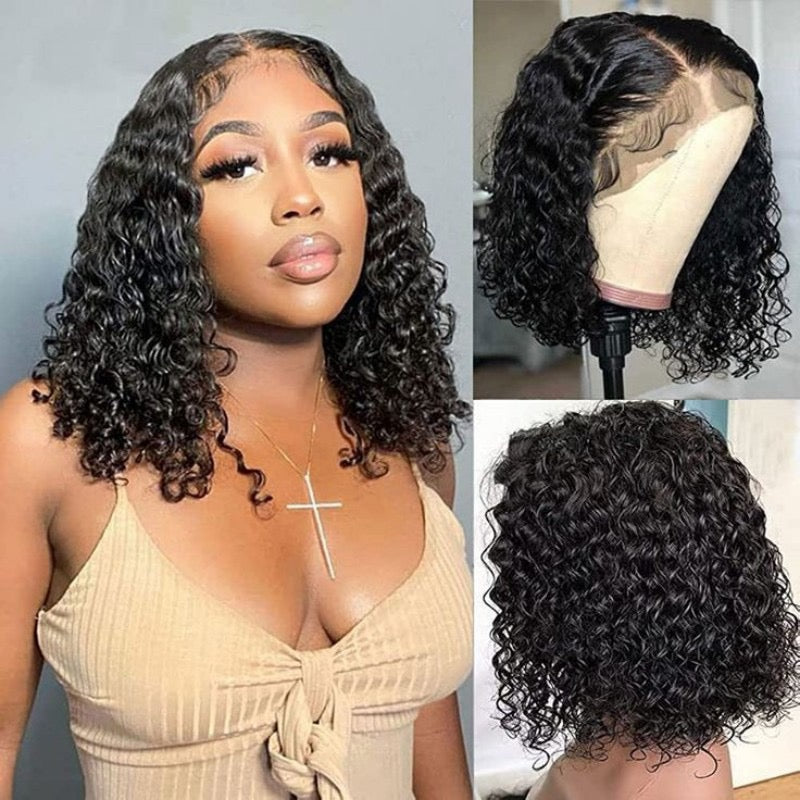 10A Indian Water Wave Bob 13X4 Frontal Human Hair Lace Wig