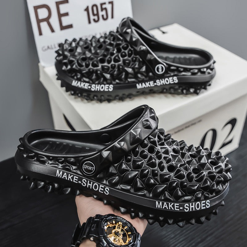 Spiked Cream Slip-On Clogs