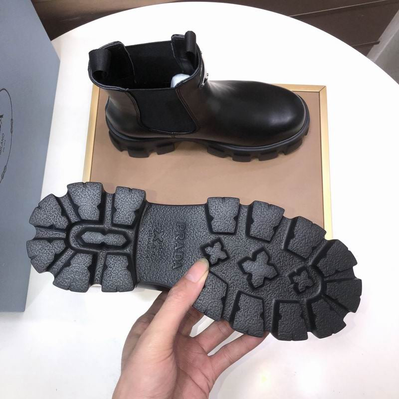 Prada Monolith Black Leather Chelsea Boots