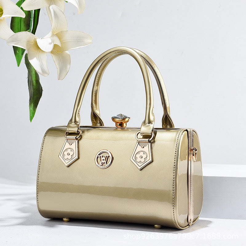 Luxe Gold Gloss Structured Handbag