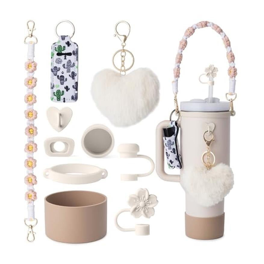 Pink & Floral Tumbler Accessory Set