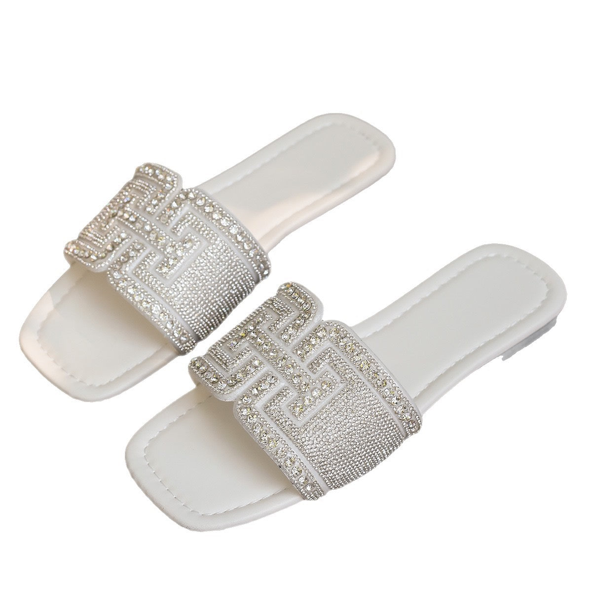 Black Rhinestone Slip-On Sandals ( fille)