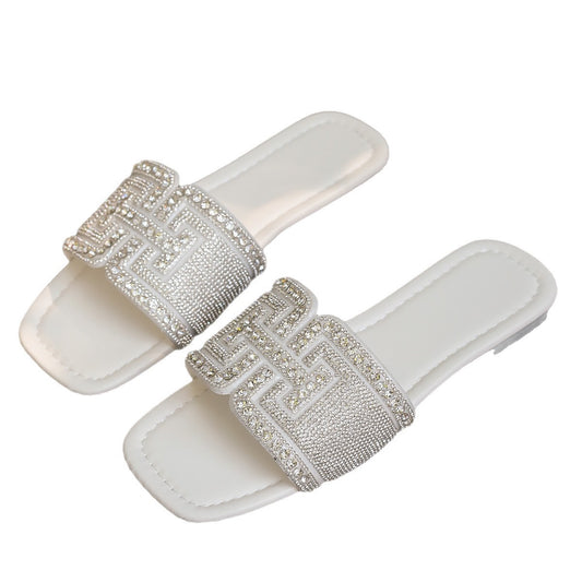 Black Rhinestone Slip-On Sandals ( fille)