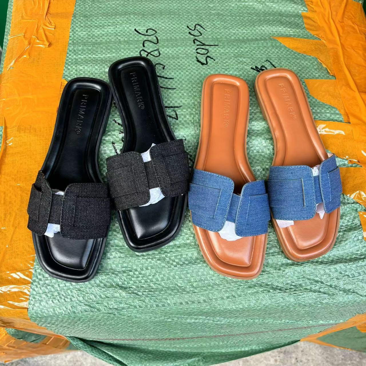 New Women’s Black Strap Slip-On Sandals ( fille)
