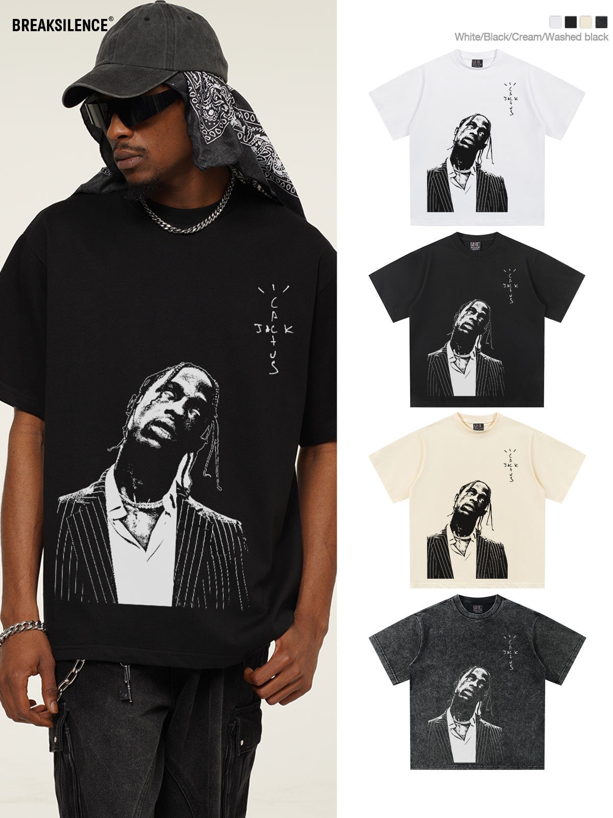 2026 Cross-border Summer Travis Scott American Short-sleeved Heavy Men's T-shirt Direct Injection Printed Short-sleeved Men's