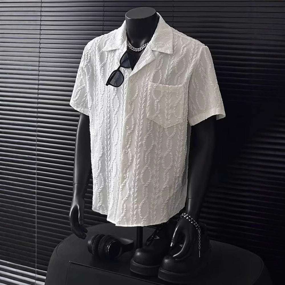 Japanese Style Cuban Collar High-grade Design Sense Texture Loose Short-sleeved Shirt Men's Fashionable Brand Ethnic Style Half-sleeve Summer Dress