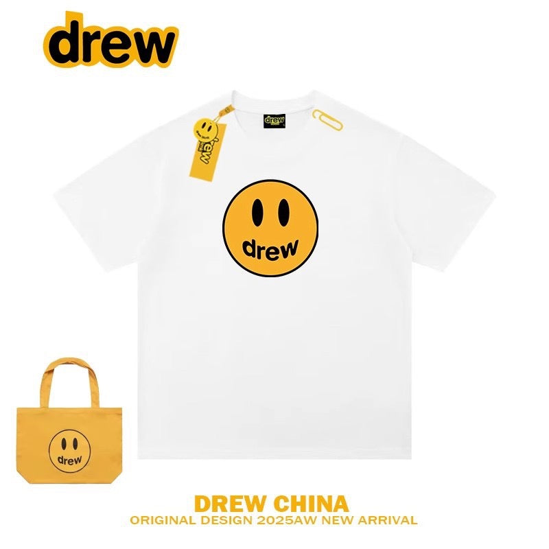 Drew American Trendy Brand Smiley Face Printed Heavy Short-Sleeved T-Shirt for Women and Men High Street Loose Couple Half-Sleeved T-Shirt Top