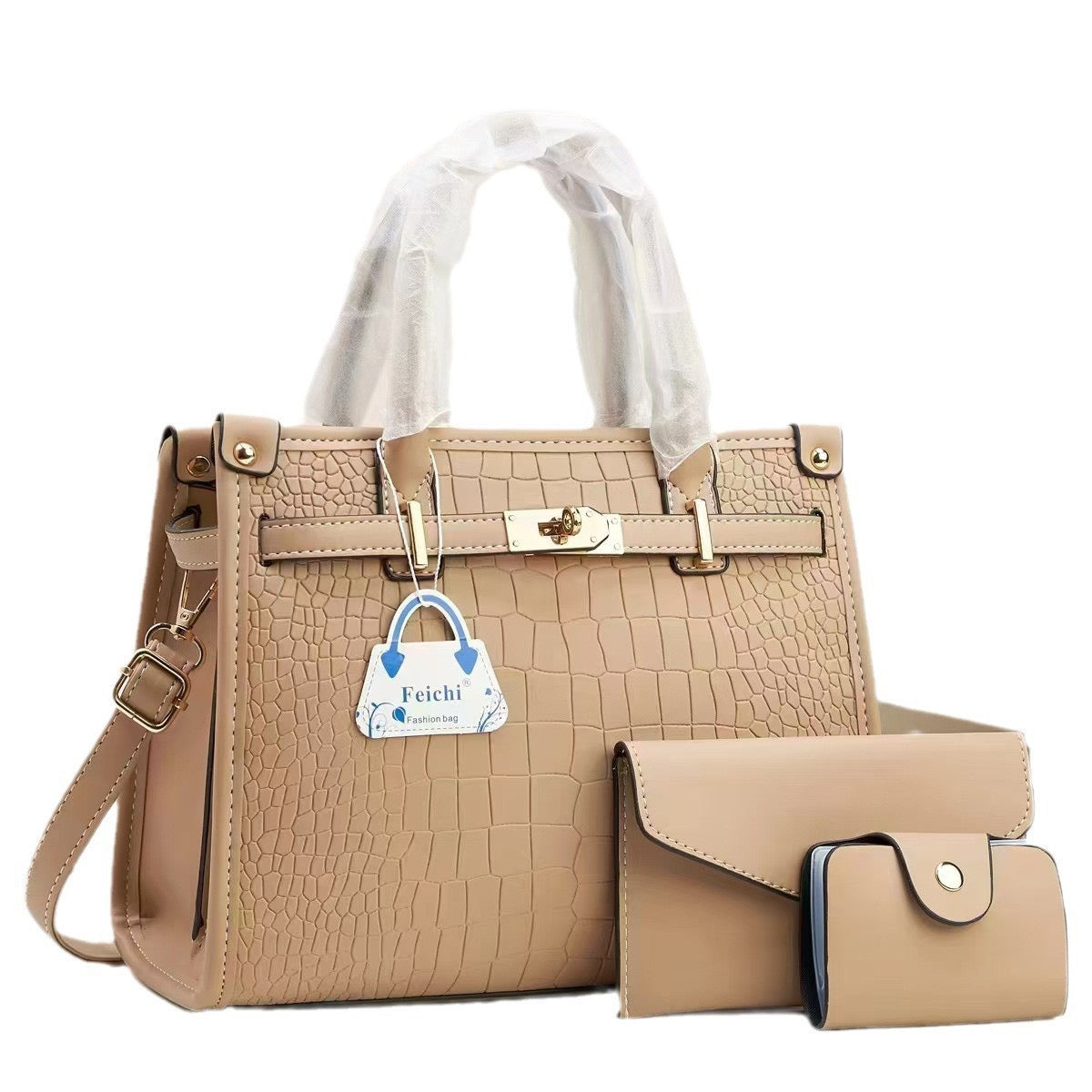 3-Piece Crocodile Textured Handbag Set – Elegant, Versatile & Chic”
