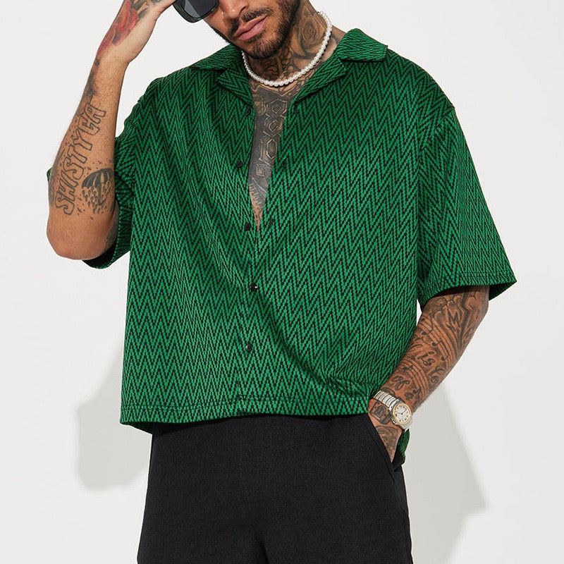 2026 Amazon European and American Printed Short-Sleeved Shirt Men's Summer New Casual Loose Top Shirt