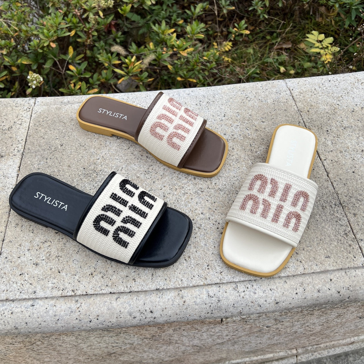 SYLISTA Woven Sandals with Beaded Strap