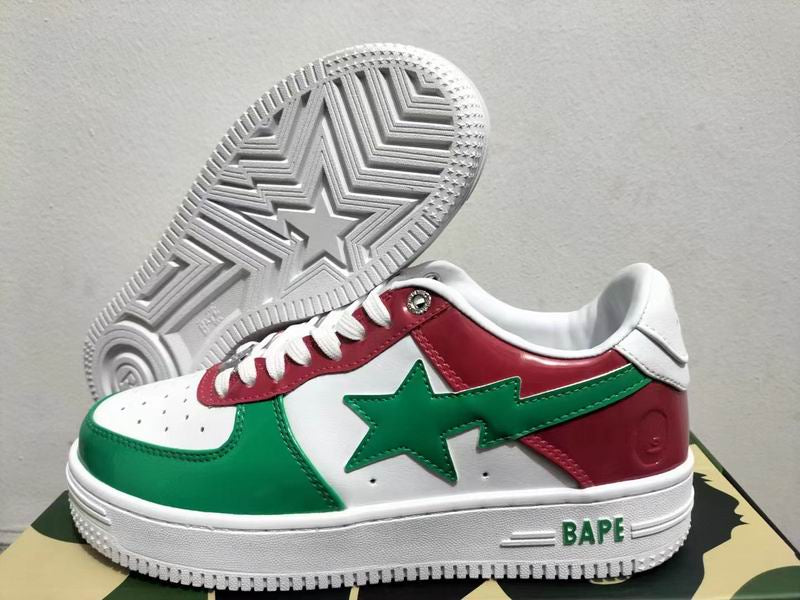 BAPE Stars Green-Red-White Sneakers with Iconic Star Logo