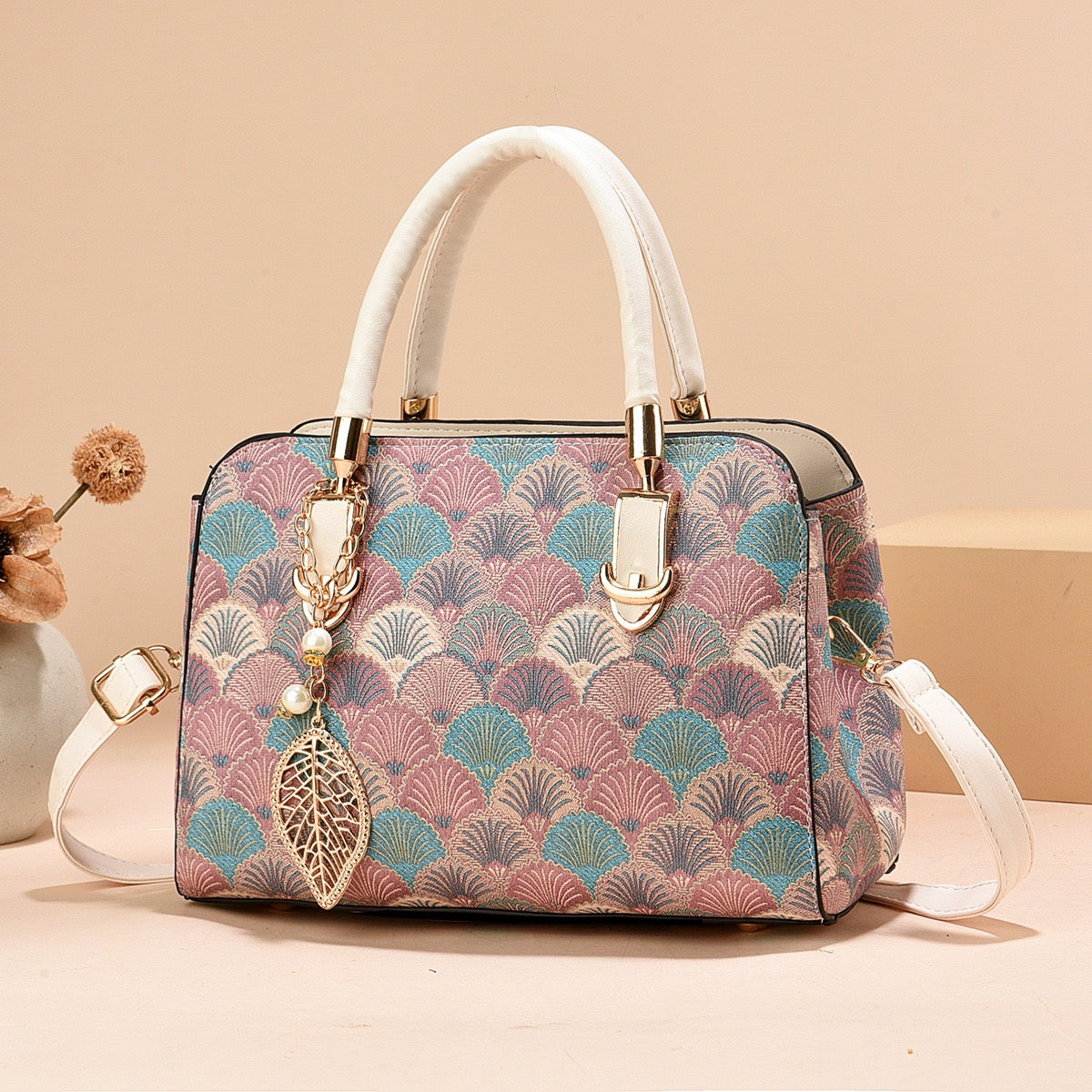 Elegant Embroidered Wave Handbag