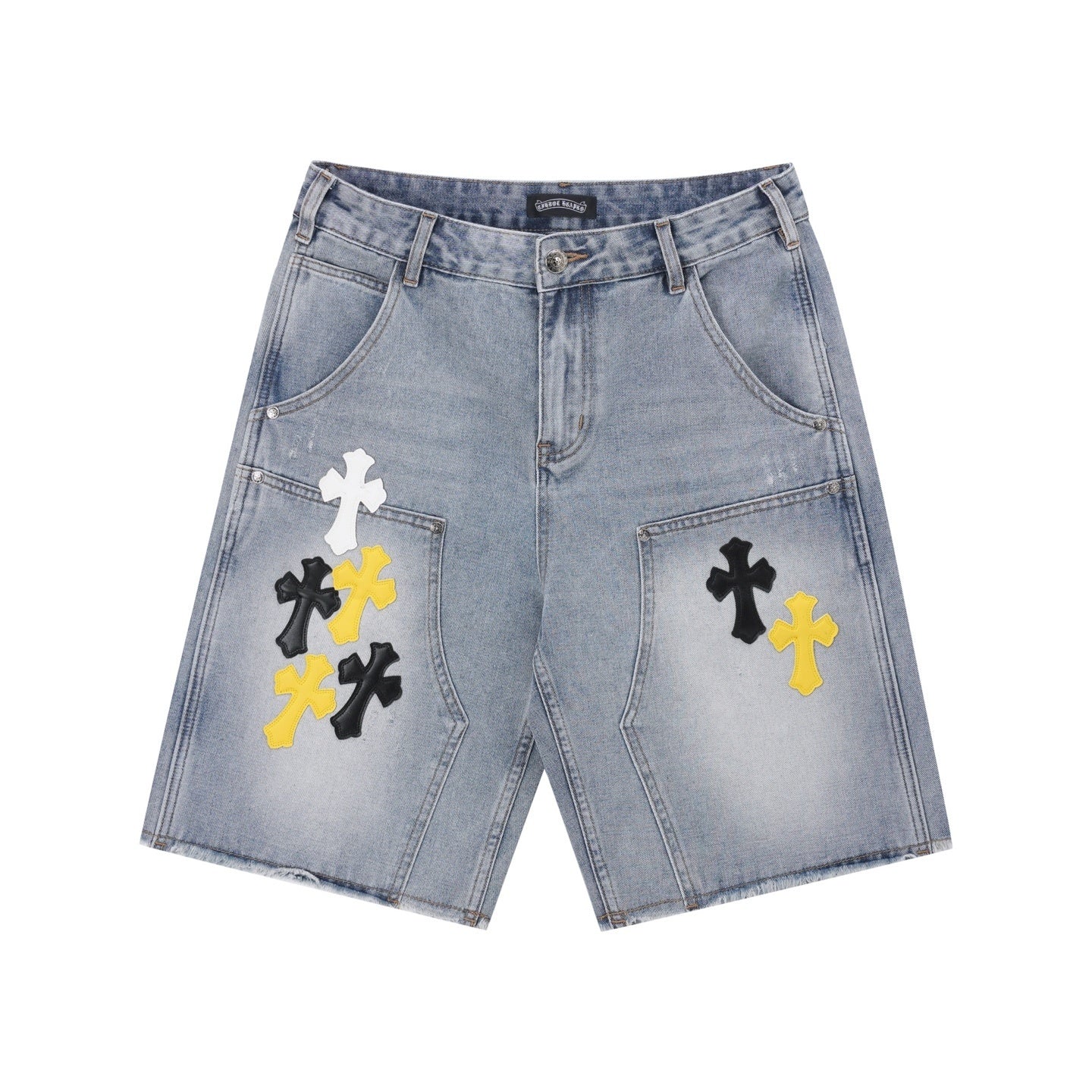 Chrome Hearts Cross Patch Distressed Denim Shorts