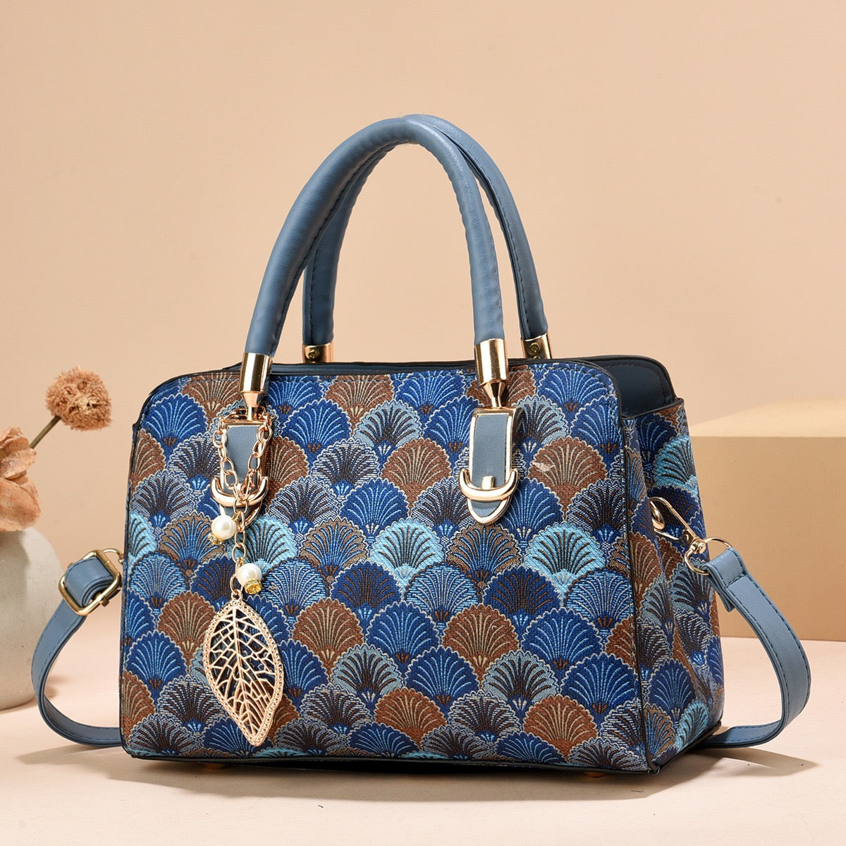 Elegant Embroidered Wave Handbag