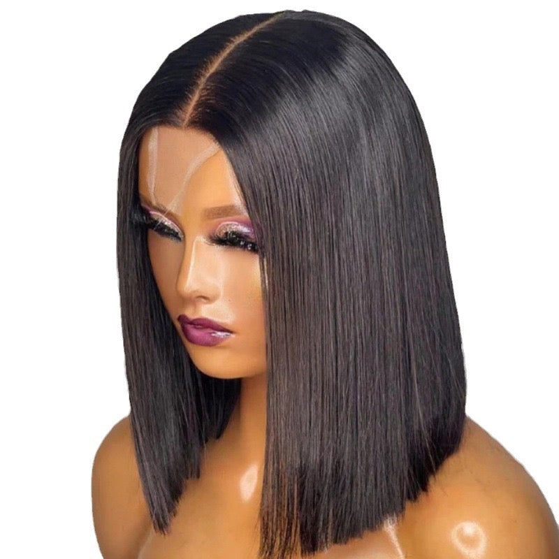12A Human Hair 2*6 Closure Kim Bob Straight Wig 200% Density