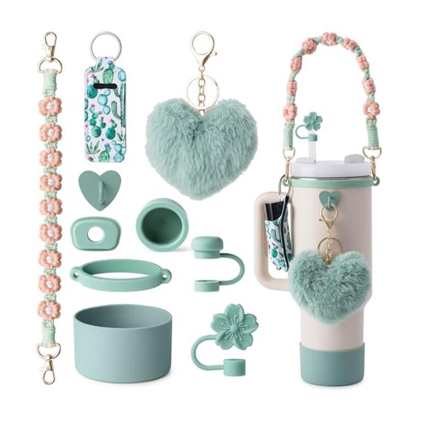 Pink & Floral Tumbler Accessory Set