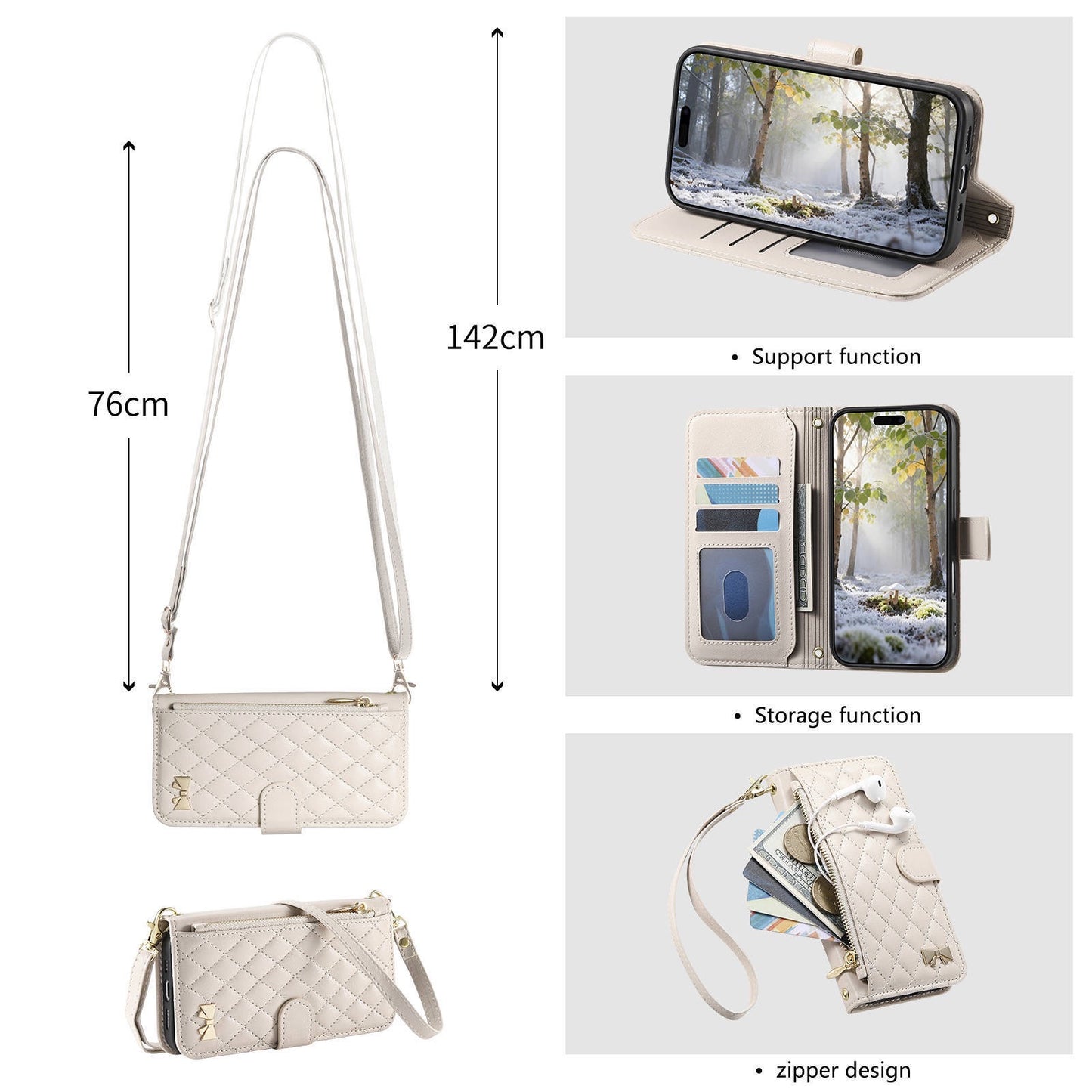 New High-Quality Small Fragrance Style Suitable for Iphone17 Flip Phone Leather Case Long Hand Rope 15 Storage Apple 16 Case
